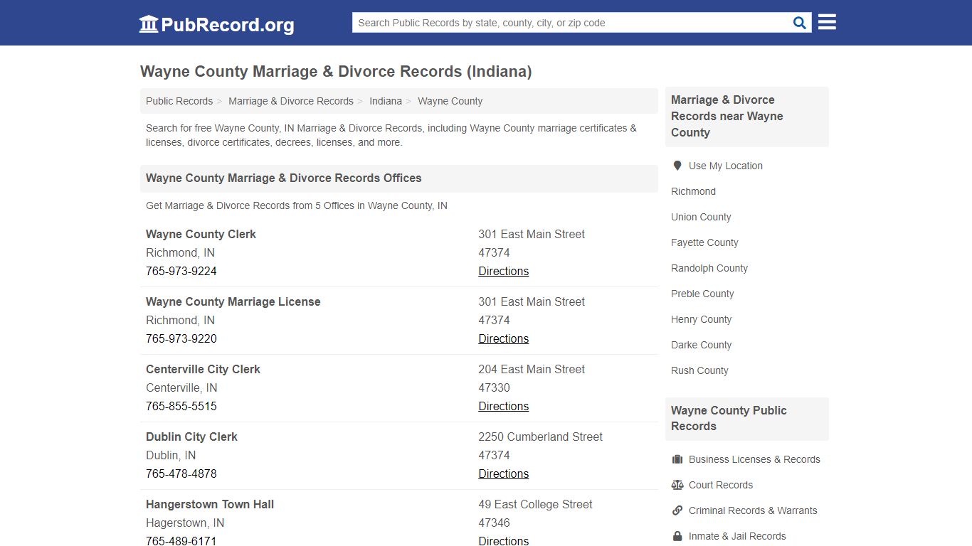 Wayne County Marriage & Divorce Records (Indiana)